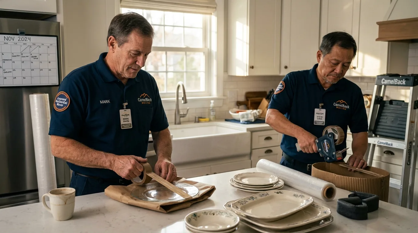 Professional crew packing kitchen dishware in Prairie Village, KS