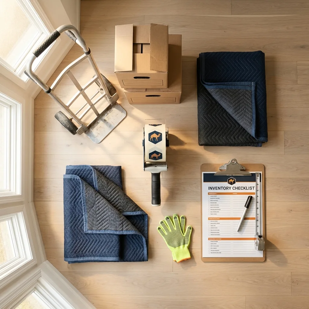 Professional moving supplies and packing materials layout for Prairie Village residential relocations